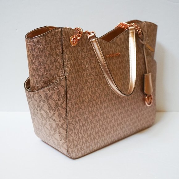 Michael Kors Jet Set Travel Large Chain Shoulder Tote Bag MK Rose Gold - Picture 3 of 13